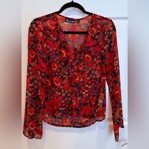 New York & Company Red Floral Blouse